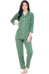 ZEYO Women's Cotton Heart Printed Night Suit Set of Shirt & Pyjama 5274